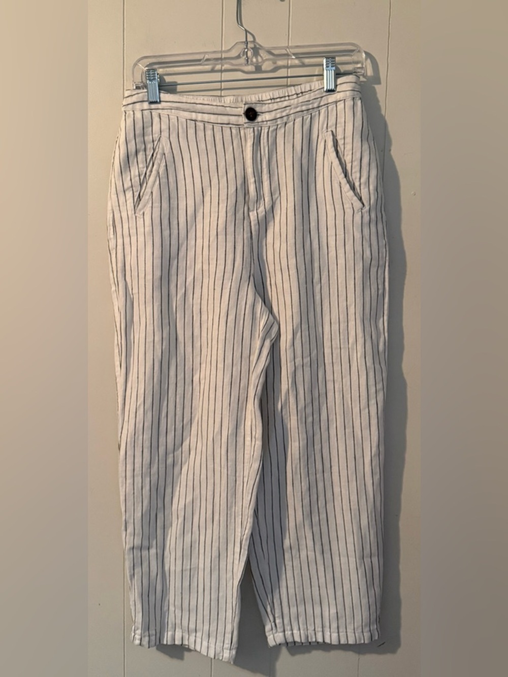 Rachel Zoe White Black Striped Linen Pants, Size S